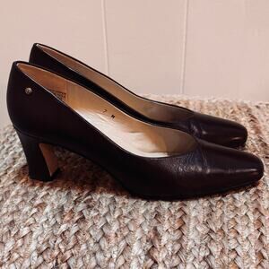 Vintage Etienne Aigner "Taylor" Brown Leather Block Heel Pumps- Size 7M
